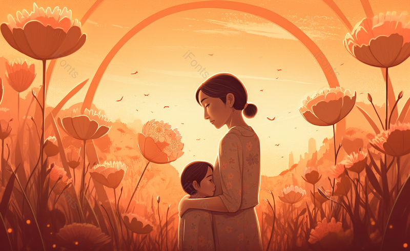 花丛拥抱母亲节手绘背景,插画/手绘图,插画/手绘图库,插画/手绘图下载,插画/手绘